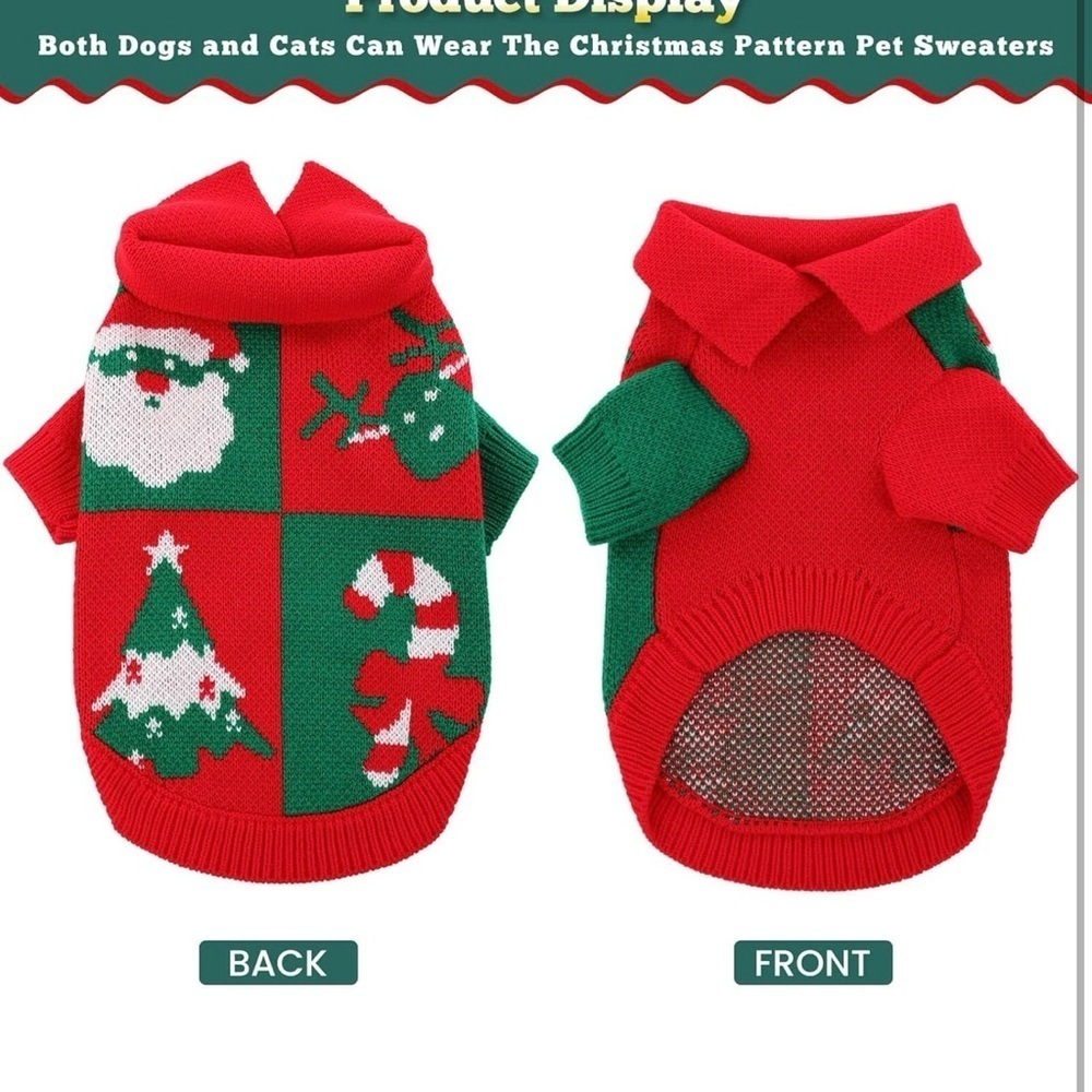 Dog Sweater, Christmas Sweater Warm Winter Plaid Knitwear with Leash Hole - Picture 2 of 7